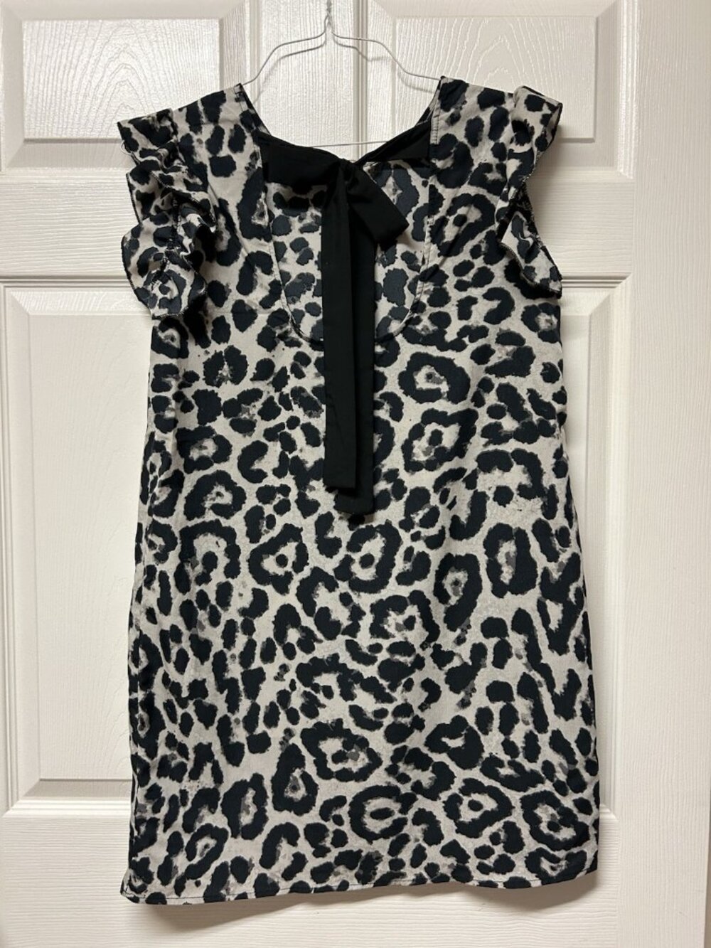 Summer Cheetah Animal Print Dress Sz M Lightweight Ruffle Sleeveless Black Gray - Picture 2 of 8